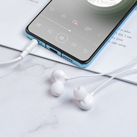 Проводные наушники M69, Hoco, вакуумные с микрофоном, белые