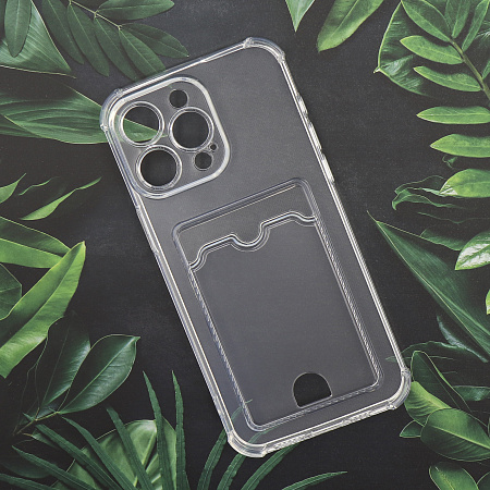 Чехол силиконовый для iPhone 15 Pro Max (6.7), с карманом для карты, с защитой камеры, X-CASE, прозрачный