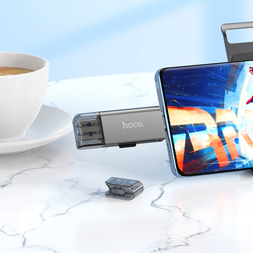 Картридер, USB/Type-C 3.0, HB39, HOCO, поддержка TF/SD карт, серый