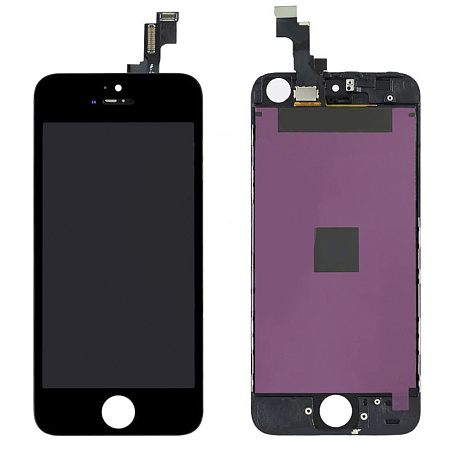 Дисплей iPhone 5S в сборе с тачскрином (черный), переклеенный орг (100% LCD)