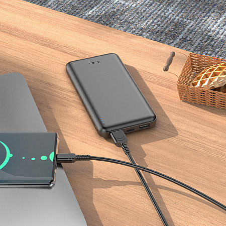 Универсальный Доп. Аккумулятор 10000mAh, J100, HOCO, выход: 2 USB (5V/2A), черный