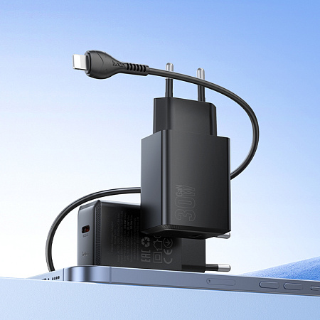 Сетевое зарядное устройство, 1 PD 30W  (N70), HOCO, Type-C to Lightning, черный