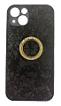 Чехол силиконовый для iPhone 13 (6.1), с подставкой кольцом на палец со стразами, X-CASE, черный