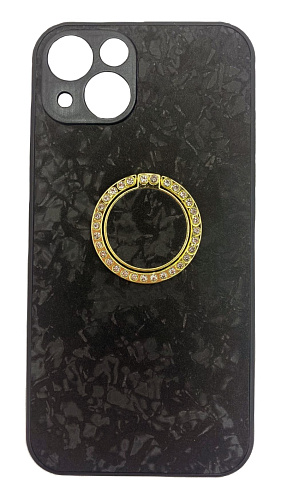Чехол силиконовый для iPhone 13 (6.1), с подставкой кольцом на палец со стразами, X-CASE, черный
