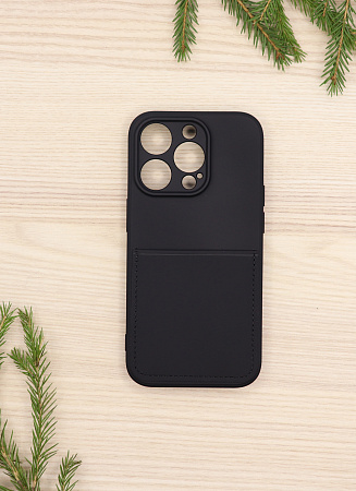Чехол силиконовый для iPhone 14 Pro (6.1), с карманом для карты, с защитой камеры, X-CASE, черный