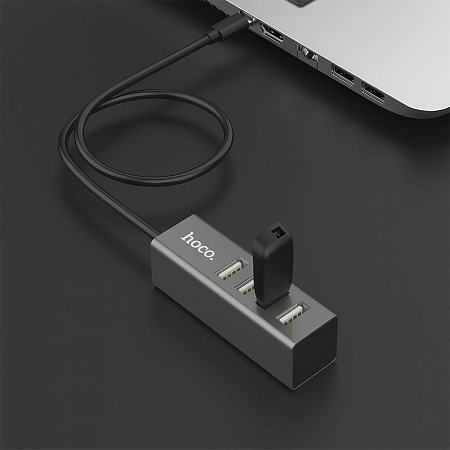 USB Хаб (HB1) c 1 USB на 4 USB, HOCO, серый