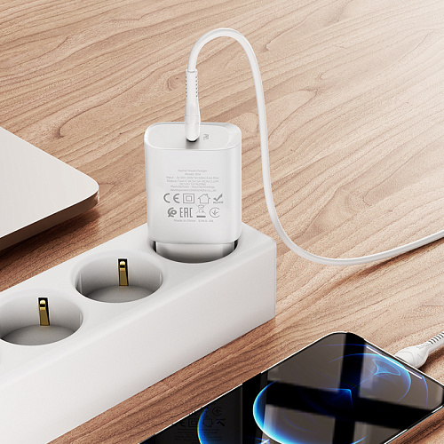 Сетевое зарядное устройство, 1 PD 20W + 1 USB 3.0 QC (N14), HOCO, Type-C to Lightning, Умная зарядка, белый