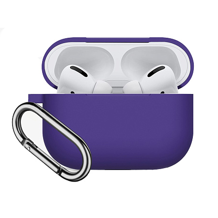 Чехол силиконовый для Airpods Pro/Pro 2, X-CASE, индиго с карабином