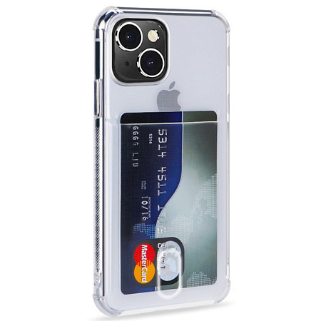 Чехол силиконовый для iPhone 15 (6.1), с карманом для карты, X-CASE, прозрачный