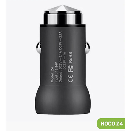 Автомобильное зарядное устройство, 2 USB 2.1A (Z4), HOCO, черный
