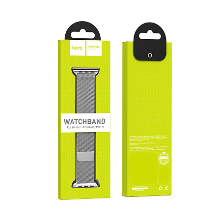 Ремешок на руку для Apple Watch 44/45/46/49 мм, HOCO, WA03, Milanese loop, серый