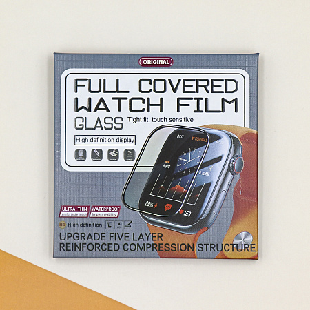 Защитное стекло на Apple Watch, 41mm, полный клей, прозрачное с черной рамкой