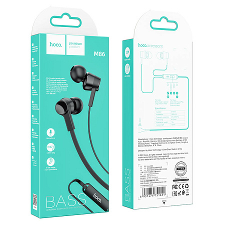 Проводные наушники M86, Oceanic universal earphones, HOCO, вакуумные с микрофоном, черные