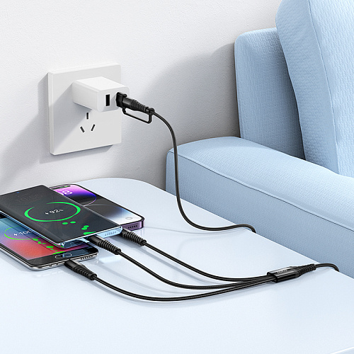 Кабель с USB/Type-C на Lightning+Micro+Type-C, X123, HOCO, черный
