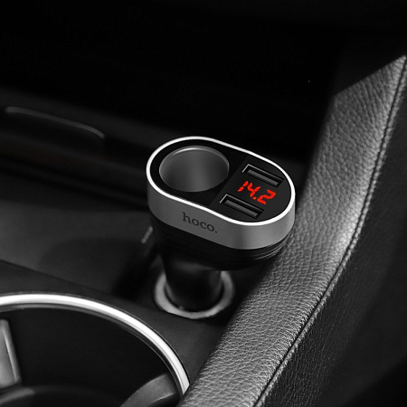 Разветвитель прикуривателя на 2 USB +1 прикуриватель  (display) Z29, с дисплеем, черный