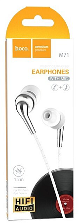 Проводные наушники M71 Inspiring universal earphones with mic, HOCO, вакуумные с микрофоном, белые