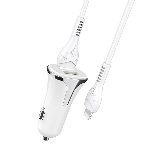 Автомобильное зарядное устройство, 2 USB, usb cable Lightning, HOCO