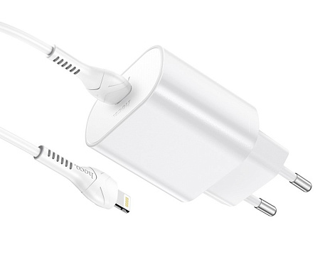Сетевое зарядное устройство, 1 PD 25W (N22), HOCO, Type-C to Lightning, Безопасный сертификат, белый