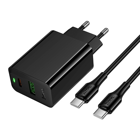 Сетевое зарядное устройство, 1 PD 20W + 1 USB 3.0 QC (CS94A), HOCO, Type-C to Type-C, черный