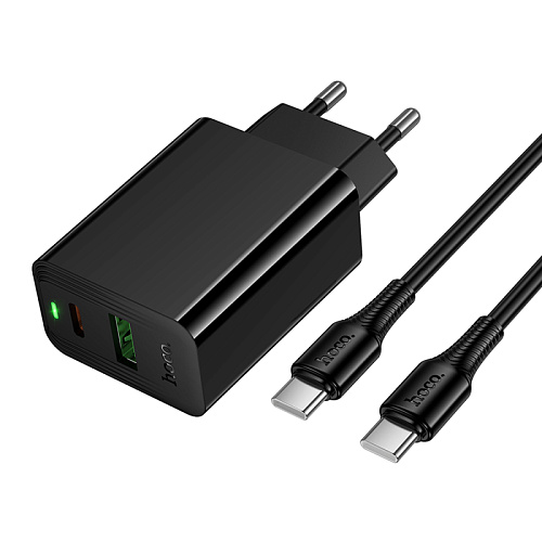 Сетевое зарядное устройство, 1 PD 20W + 1 USB 3.0 QC (CS94A), HOCO, Type-C to Type-C, черный