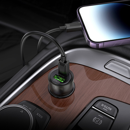 Автомобильное зарядное устройство, 1 USB 18W, 1 PD 20W (Z52), HOCO, черный