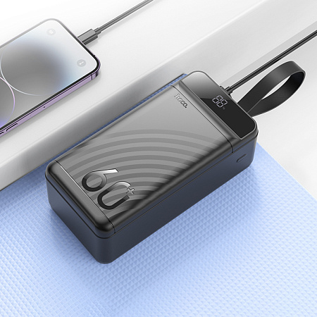 Универсальный Доп. Аккумулятор 60000mAh, J123C, HOCO, 1 USB-A (22.5W)+2 USB-A+1 PD (20W), вход  TC/Mic/Lig, черный