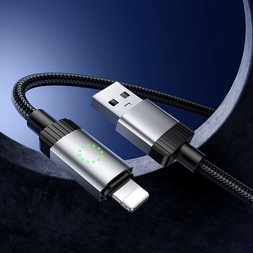 USB дата кабель Lightning, HOCO, X117, 1 метр, цвет черный, ток до 2.4А