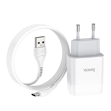 Сетевое зарядное устройство, 2 USB 2.4A (C73A), HOCO, Type-C, белый