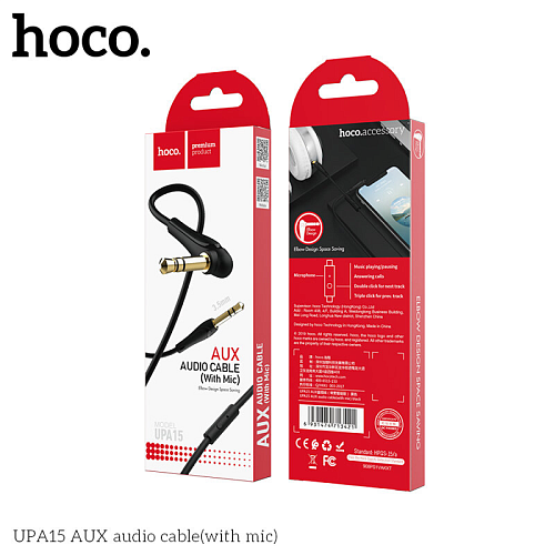 AUX Audio кабель 3,5 мм, UPA15, HOCO, угловой, черный