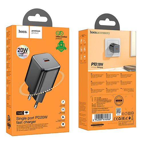 Сетевое зарядное устройство, 1 PD 20W (N40), HOCO, черный