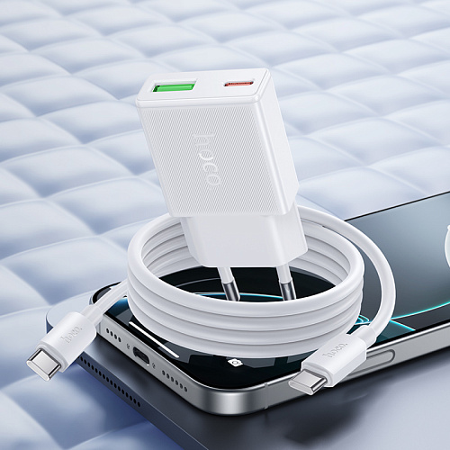 Сетевое зарядное устройство, 1 PD 20W + 1 USB 3.0 QC (N73), HOCO, Type-C to Type-C, белый