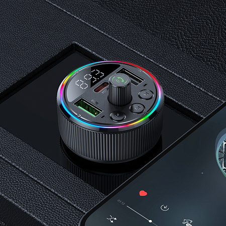 Bluetooth FM модулятор, E82, HOCO, 1 PD (30W), 1 USB (QC), черный