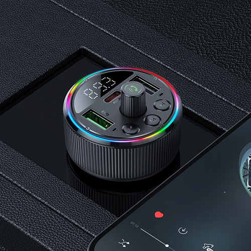 Bluetooth FM модулятор, E82, HOCO, 1 PD (30W), 1 USB (QC), черный