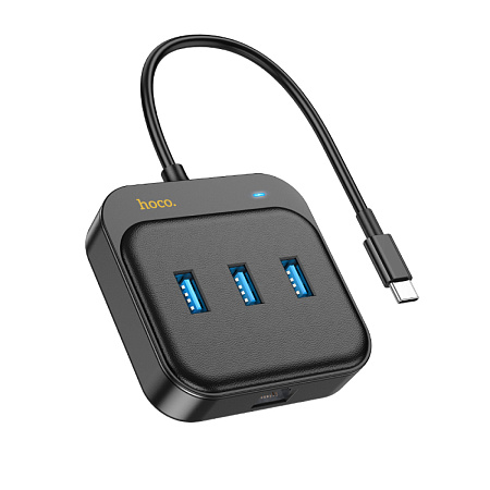 USB Хаб (HB35) с 1 Type-C на 3 USB 3.0+RJ45, HOCO, L=0.2M, черный
