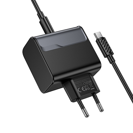 Сетевое зарядное устройство, 1 PD 45W + 1 USB 3.0 QC (CS74A), HOCO, Type-C to Type-C, черный