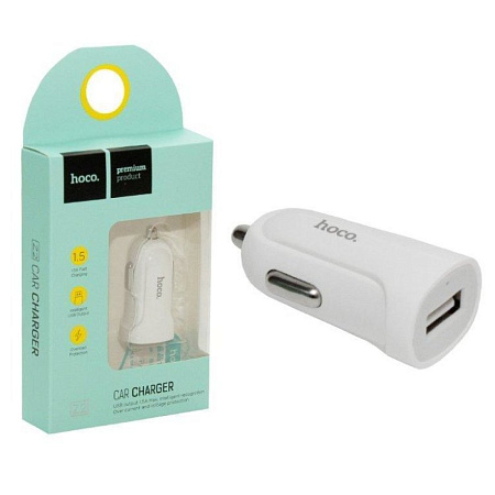 Автомобильное зарядное устройство, 1 USB 1.5A (Z2), белый, HOCO