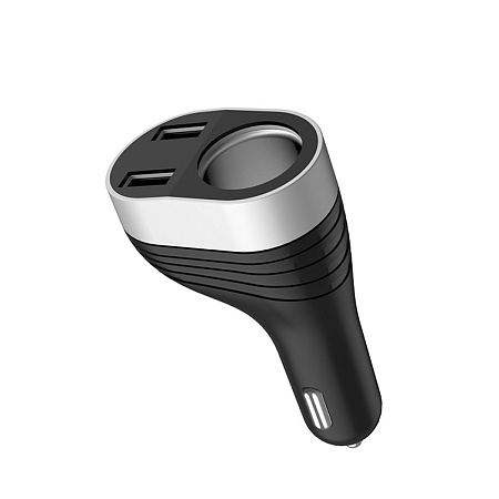 Разветвитель прикуривателя на 2 USB +1 прикуриватель  (display) Z29, с дисплеем, черный