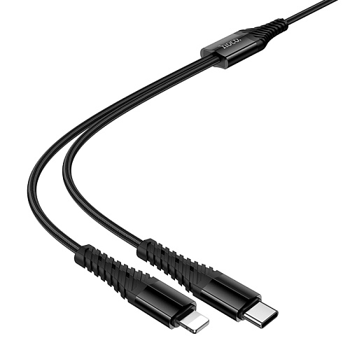 Кабель с 1 Type-C на 1 Type-C и 1 Lightning, X123, HOCO, 5V 3A, черный