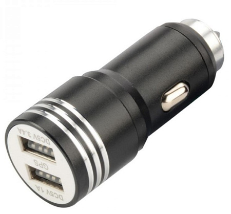 АЗУ 2 USB 2.1A, Metal, универсальное (наконечник-молоток для разбития стекла)