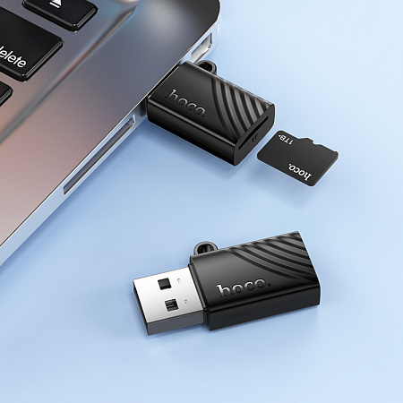 Картридер USB, HB53, HOCO, поддержка microSD карт, цвет черный