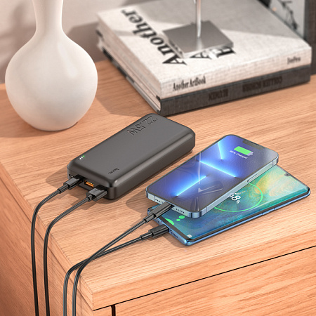 Универсальный Доп. Аккумулятор 20000mAh, J101A, HOCO, выход: 2 USB (22.5W)+1 PD (20W), черный