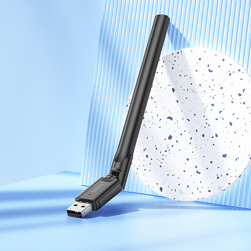 Адаптер WiFi4 USB, HI32, HOCO, антенна, черный
