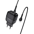 Сетевое зарядное устройство, 2 USB 2.4A (C77A), HOCO, Micro, черный