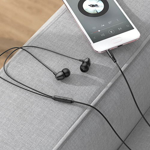Проводные наушники M94, Universal earphones with microphone, HOCO, вакуумные, черные