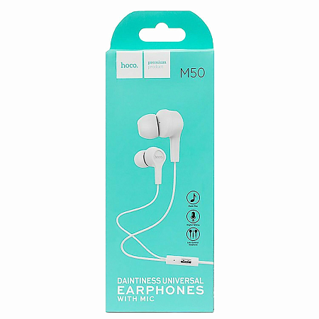 Проводные наушники M50 Daintiness Universal Earphone, HOCO, вакуумные с микрофоном, белые