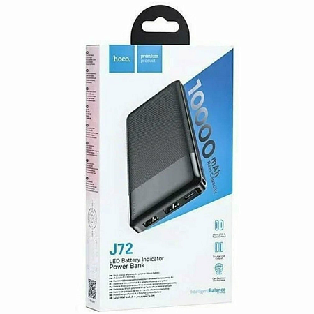 Универсальный Доп. Аккумулятор 10000mAh, J72, HOCO, 2 USB (5V/2.0A), черный