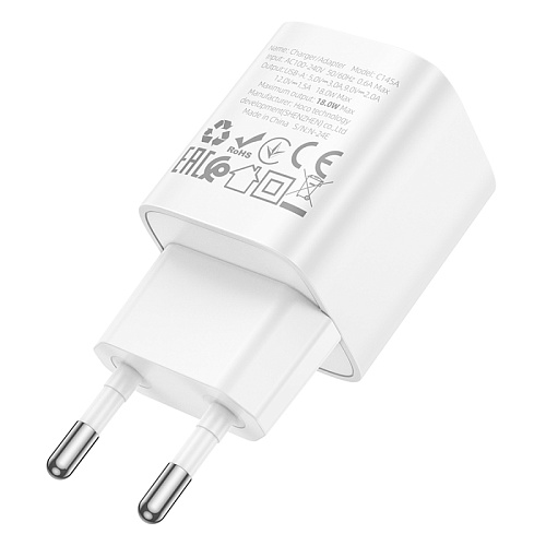 Сетевое зарядное устройство, 1 USB 3.0 QC (C145A), HOCO, мини, белый