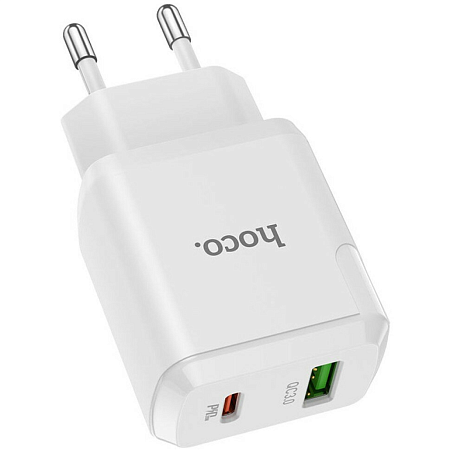 Сетевое зарядное устройство, 1 PD 20W + 1 USB 3.0 QC (N5), HOCO, Type-C to Type-C, белый