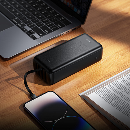 Универсальный Доп. Аккумулятор 30000mAh, J163B, HOCO, выход: 2 USB, 1 PD (20W), кабель: Type-C, Lightning, Micro, черный
