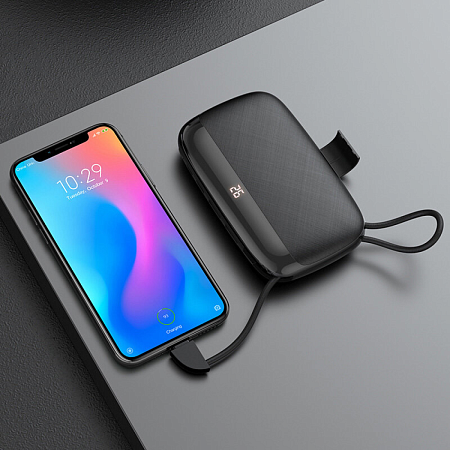 Универсальный Доп. Аккумулятор 10000mAh, S29 встоенный кабель Type-C, HOCO, черный